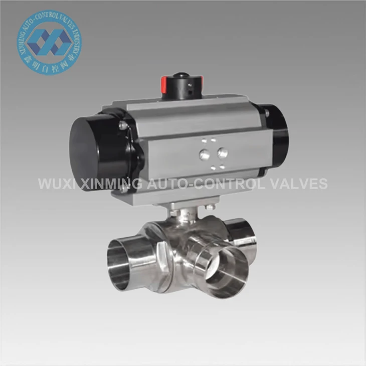 Sanitary Stainless Steel Three-way Ball Valve Double Acting Actuator
